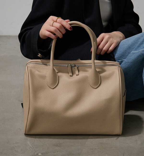  「【牛革/高見え】シュリンクリンボストンバッグ」|ボストンバッグ|ベージュ