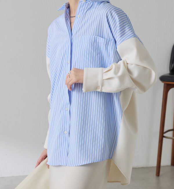  「【冬から着れる】ポンチドッキングシャツ」|シャツ・ブラウス|サックスブルー