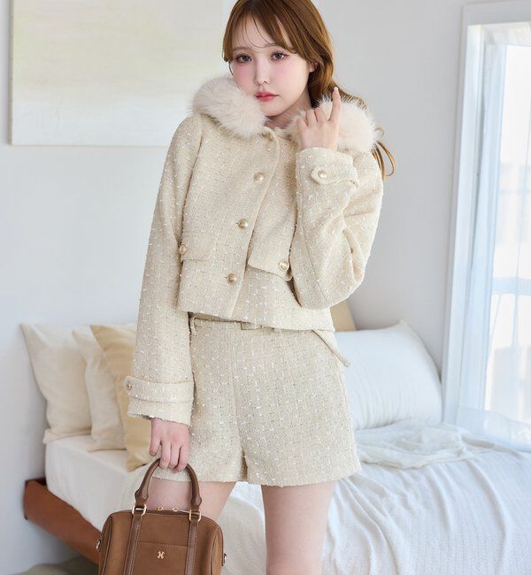  「ベルト付きツイードショートパンツ【セットアップ可能】」|その他|