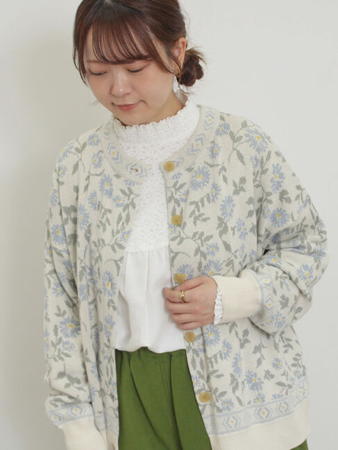 Samansa Mos2「花柄ジャカードカーディガン」|カーディガン|
