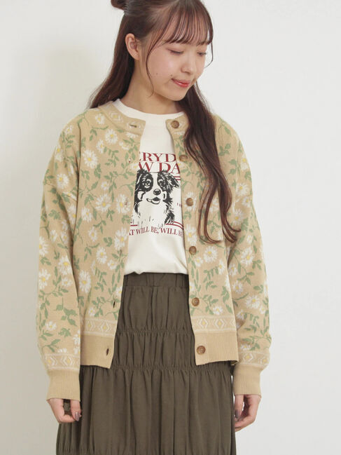 Samansa Mos2「花柄ジャカードカーディガン」|カーディガン|ベージュ