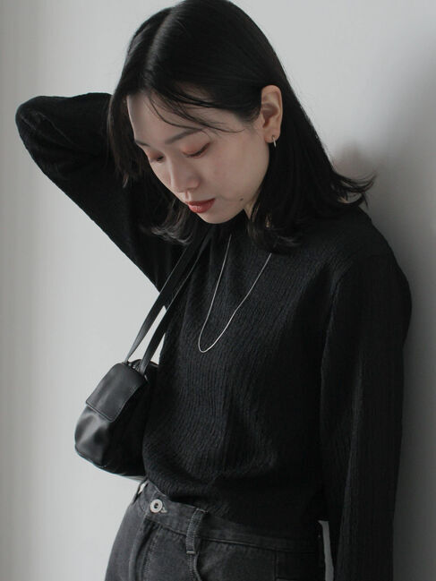 Samansa Mos2 blue「ふくれジャカードクルーネックプルオーバー」|Tシャツ・カットソー|