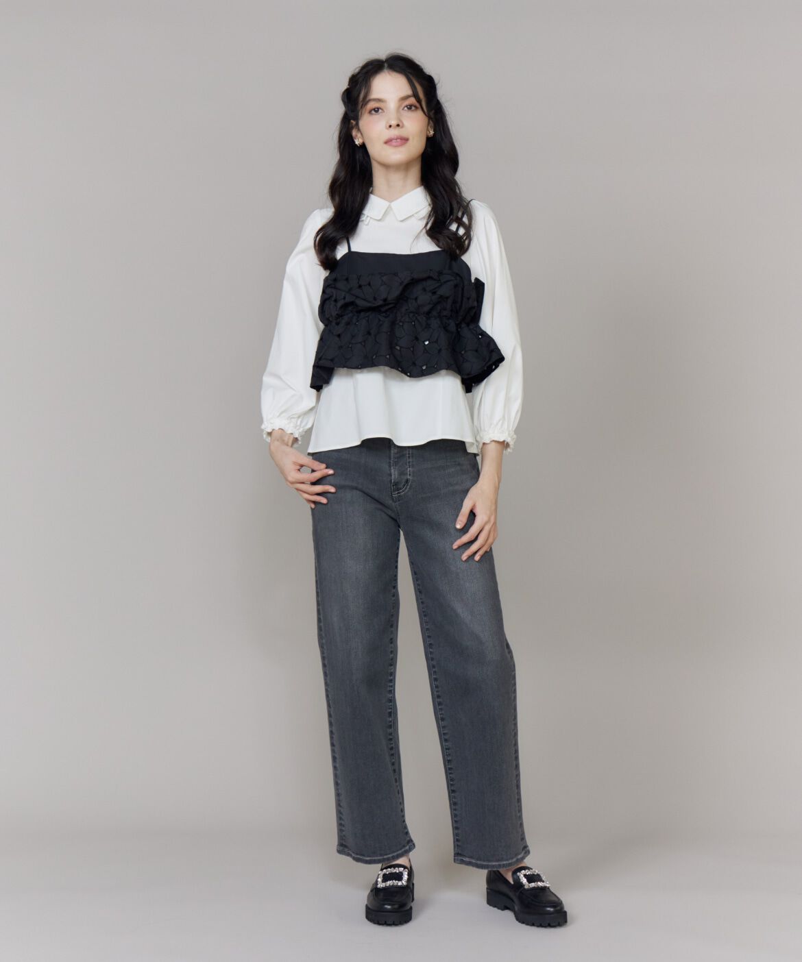 Maglie le cassetto「《大きいサイズ》フラワー刺繍ビスチェ」|シャツ・ブラウス|