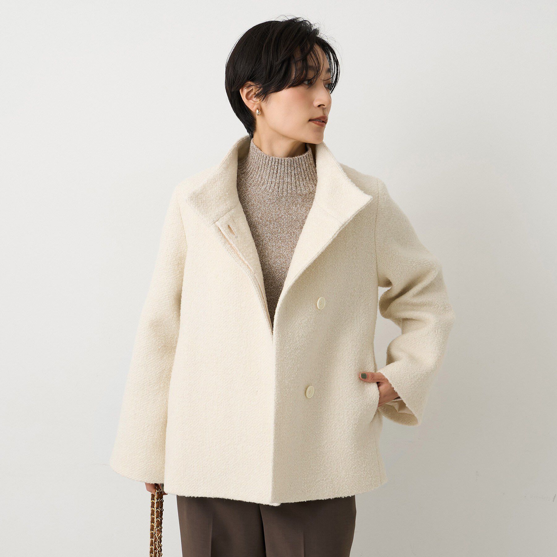 UNTITLED「【ツイード風/スタンドカラー】ファンシーヘリンボンコート」|その他|