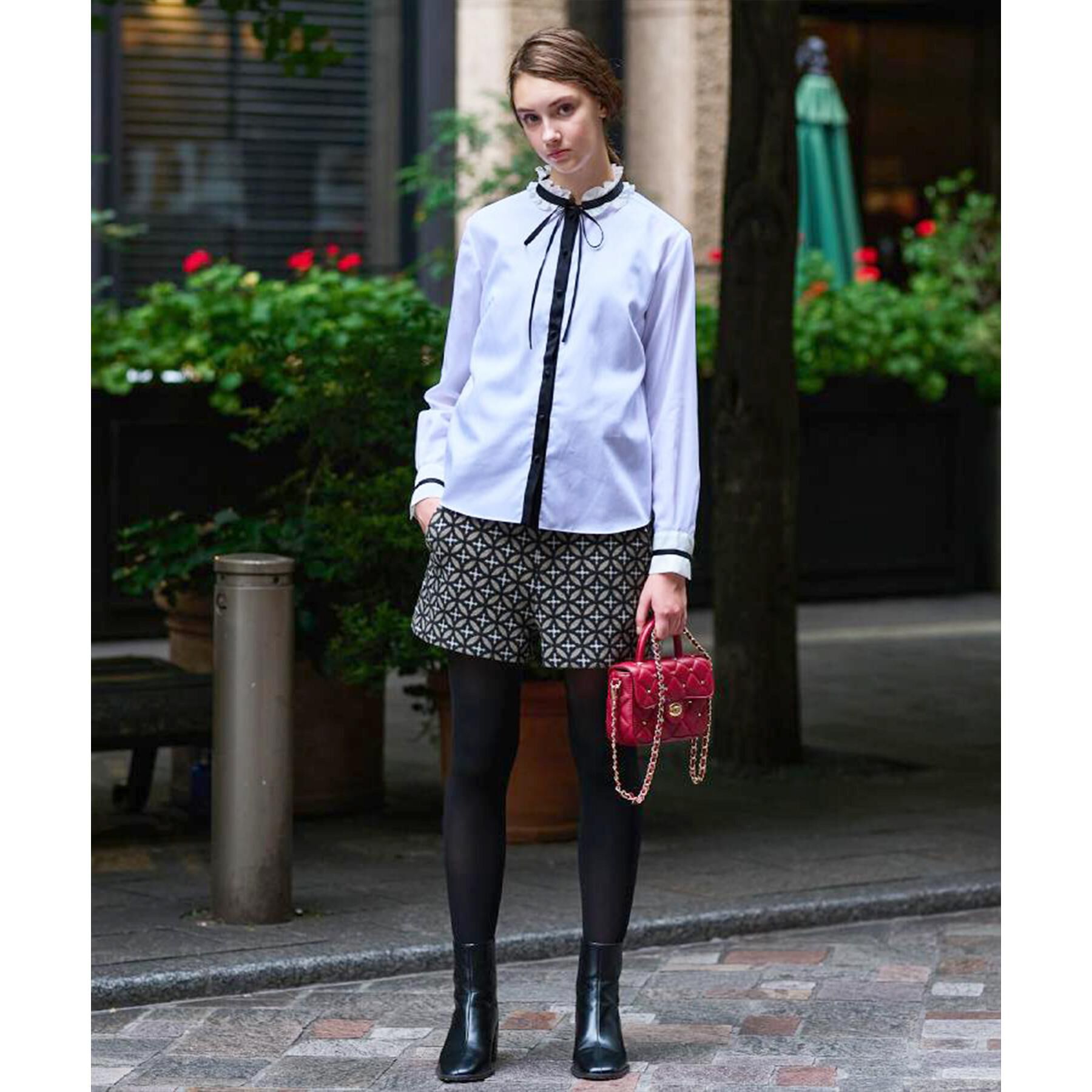 DRESSTERIOR「【洗える/コットン100％】フリルカラーボウタイブラウス」|シャツ・ブラウス|