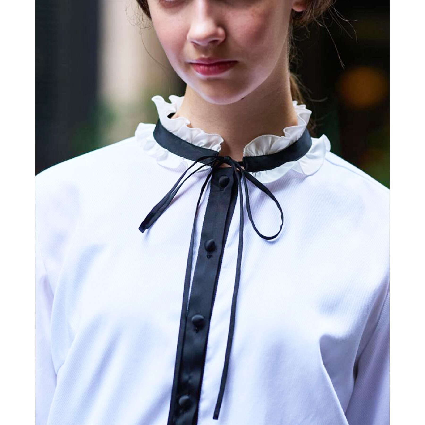 DRESSTERIOR「【洗える/コットン100％】フリルカラーボウタイブラウス」|シャツ・ブラウス|