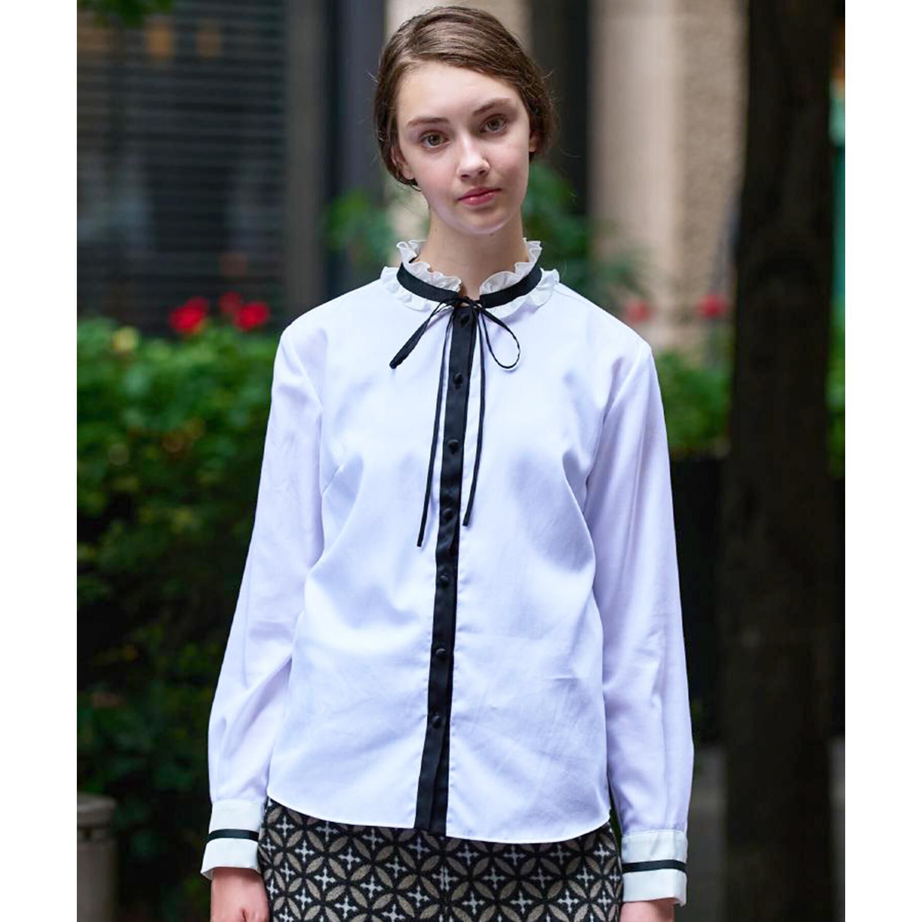 DRESSTERIOR「【洗える/コットン100％】フリルカラーボウタイブラウス」|シャツ・ブラウス|