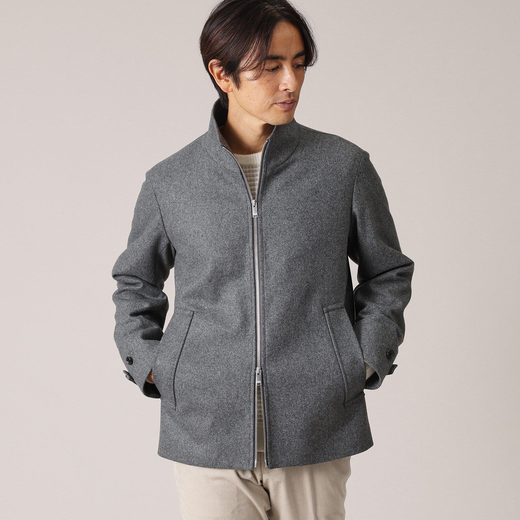 TAKEO KIKUCHI「フルデカメルトン ショートブルゾン」|ブルゾン・スタジャン|ﾁｬｺｰﾙｸﾞﾚｰ(013)