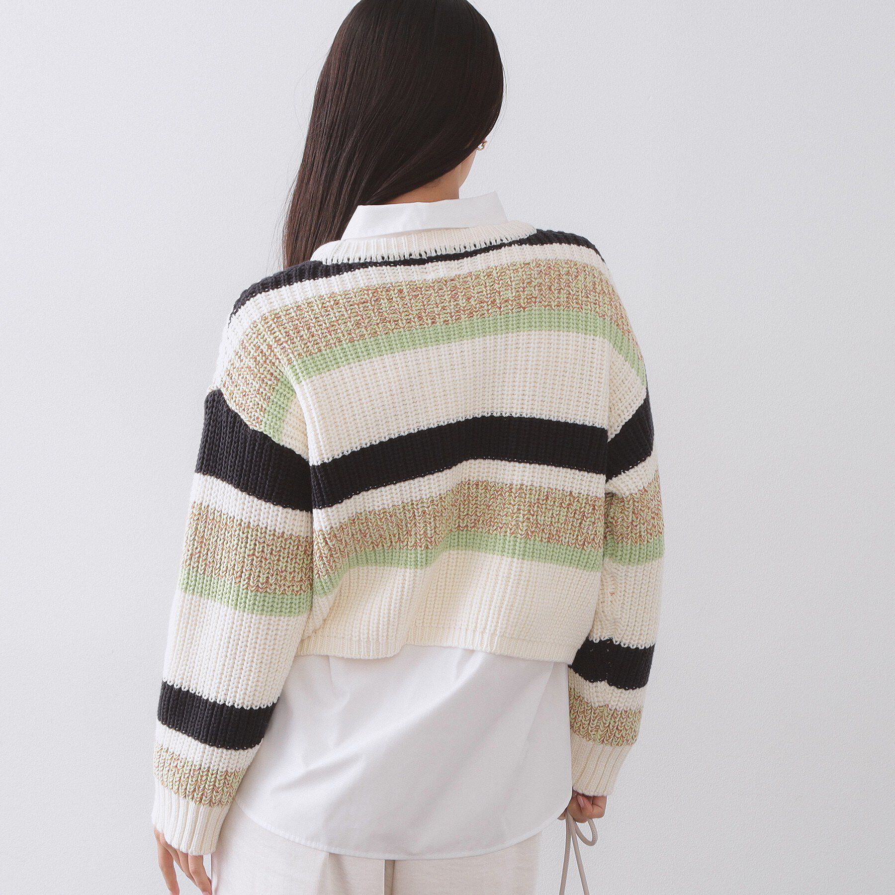 OPAQUE.CLIP「カラーボーダーミドルゲージニット」|ニット・セーター|
