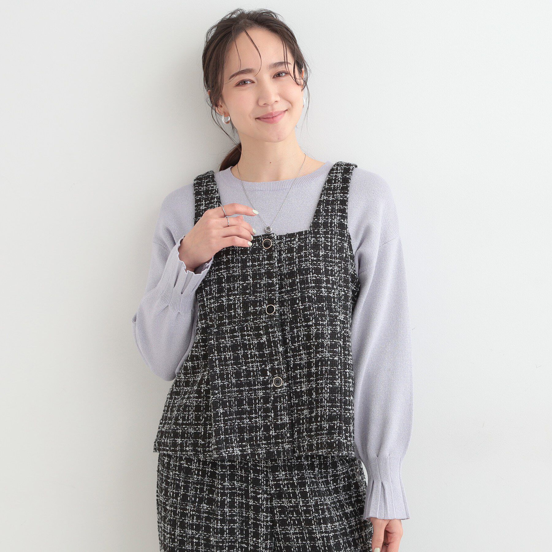 SHOO･LA･RUE「【2点セット/S-LL】着るだけで決まる クラシカルなツイード調 チェック柄セットアップ」|スーツ|