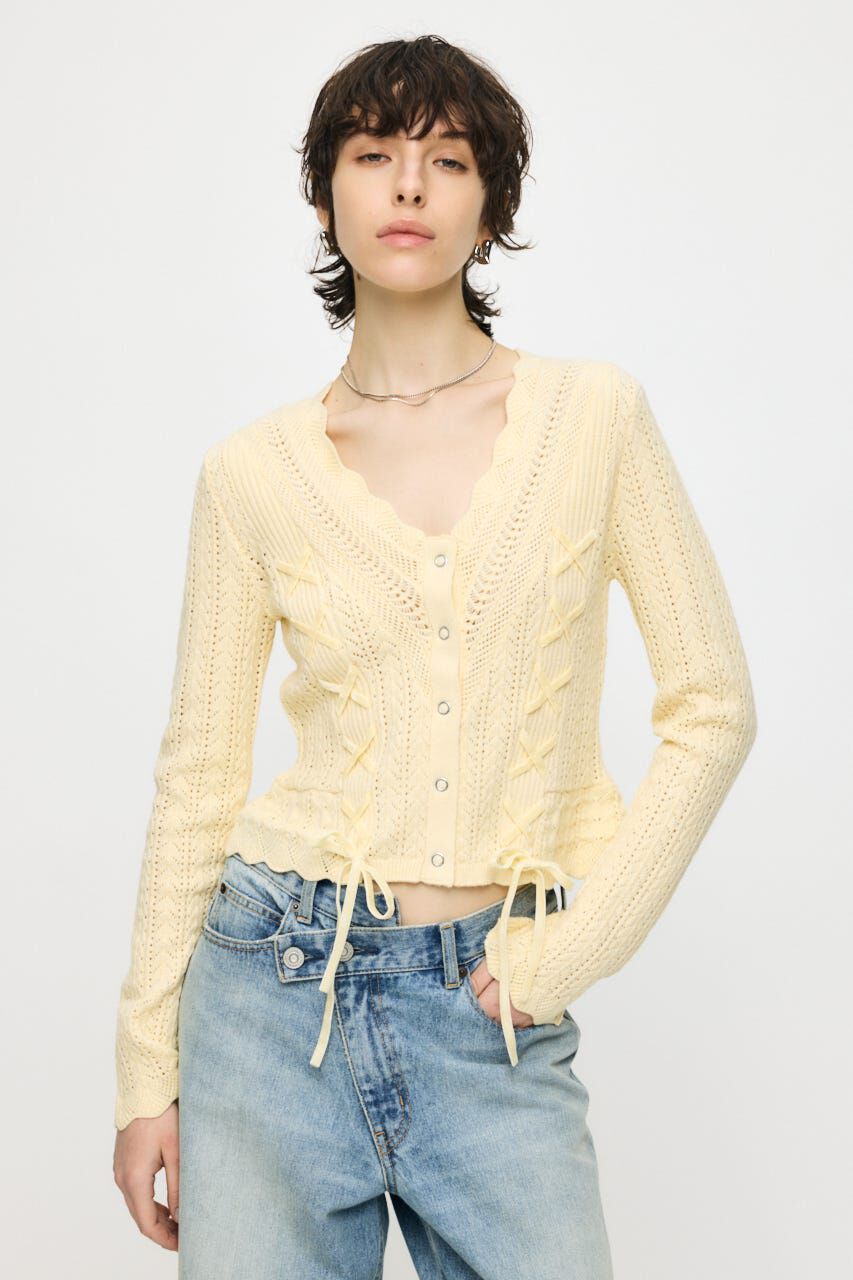 MOUSSY「LACE UP RIBBON カーディガン」|ニット・セーター|