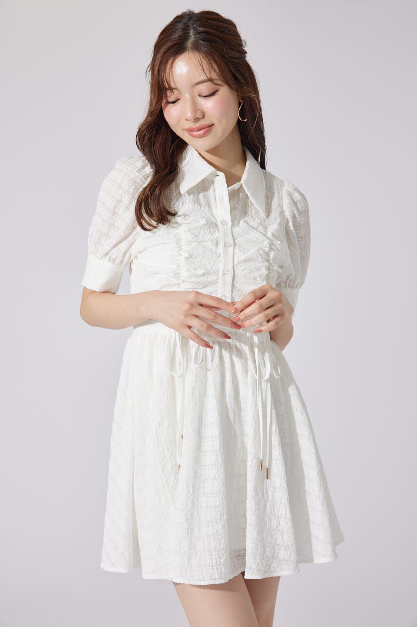 rienda「フロントシャーリングリボンミニハーフシャツフレアワンピース」|ワンピース|