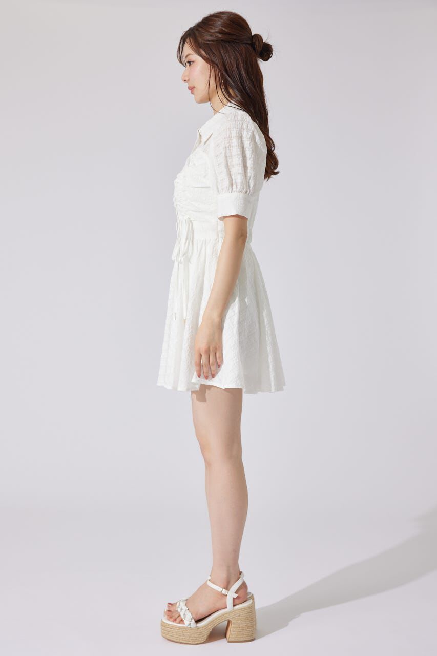 rienda「フロントシャーリングリボンミニハーフシャツフレアワンピース」|ワンピース|