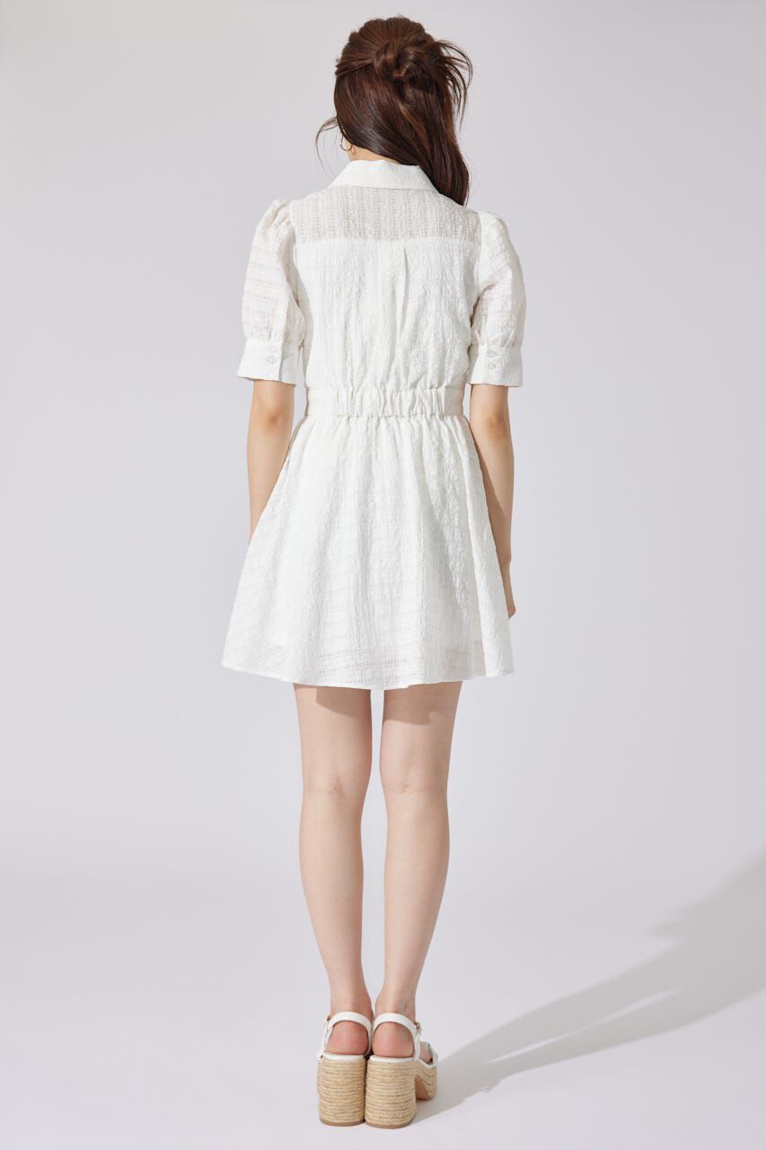 rienda「フロントシャーリングリボンミニハーフシャツフレアワンピース」|ワンピース|