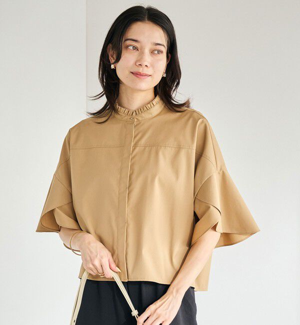 UNITED ARROWS green label relaxing「フレアスリーブ クロップド シャツ -マシンウォッシャブル・UVカット-」|シャツ・ブラウス|BEIGE