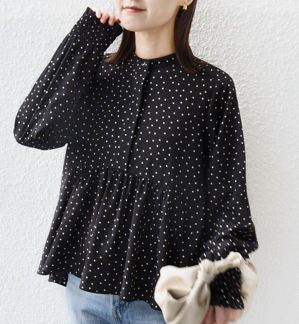 SHIPS for women「《予約》【WEB限定】〈手洗い可能〉ドット 花柄 袖 シャーリング ブラウス」|シャツ・ブラウス|ダークグレー