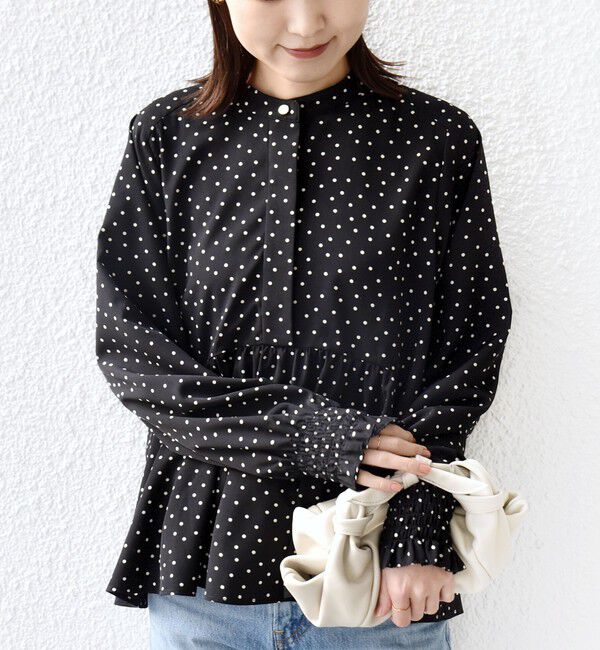 SHIPS for women「《予約》【WEB限定】〈手洗い可能〉ドット 花柄 袖 シャーリング ブラウス」|シャツ・ブラウス|