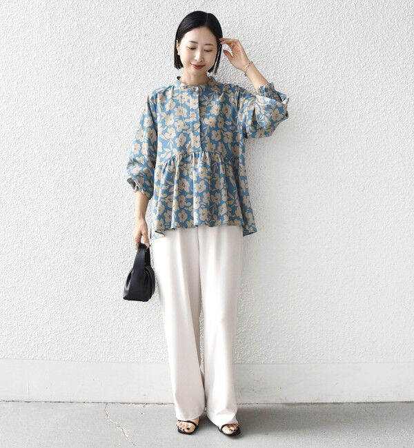 SHIPS for women「《予約》【WEB限定】〈手洗い可能〉ドット 花柄 袖 シャーリング ブラウス」|シャツ・ブラウス|