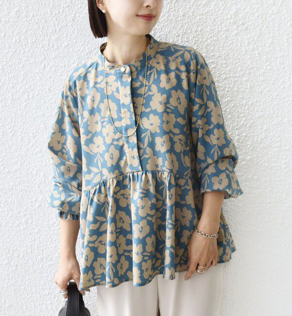 SHIPS for women「《予約》【WEB限定】〈手洗い可能〉ドット 花柄 袖 シャーリング ブラウス」|シャツ・ブラウス|