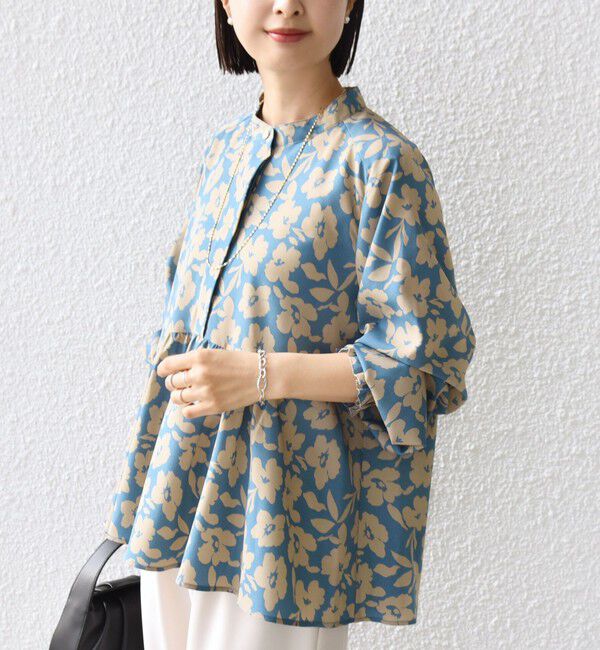 SHIPS for women「《予約》【WEB限定】〈手洗い可能〉ドット 花柄 袖 シャーリング ブラウス」|シャツ・ブラウス|