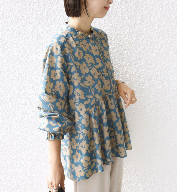 SHIPS for women「《予約》【WEB限定】〈手洗い可能〉ドット 花柄 袖 シャーリング ブラウス」|シャツ・ブラウス|