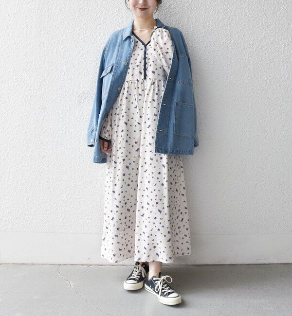 SHIPS any「《予約》SHIPS any:〈洗濯機可能〉フラワー プリント バイカラー Vネック ギャザー ワンピース」|ワンピース|