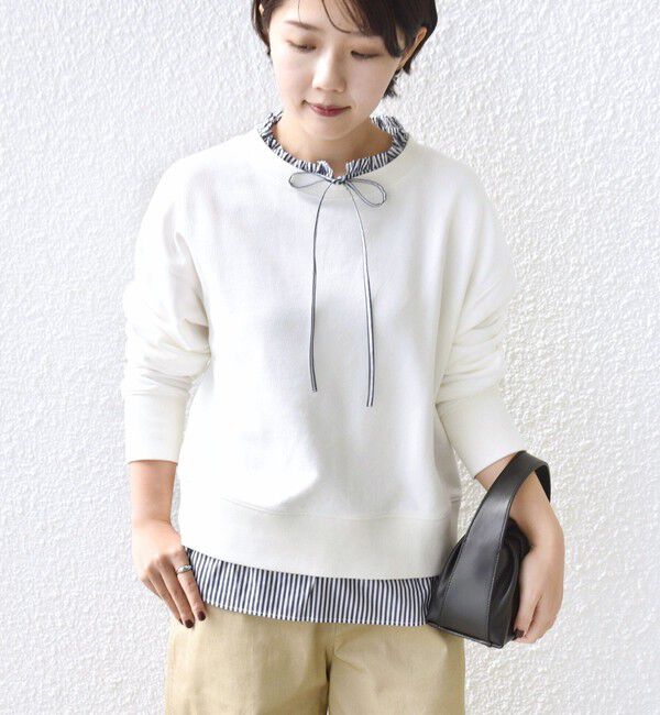 SHIPS for women「《予約》【WEB限定】〈手洗い可能〉ブラウス コンビ スウェット プルオーバー」|スウェット・ジャージ|