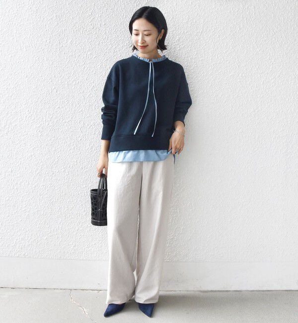 SHIPS for women「《予約》【WEB限定】〈手洗い可能〉ブラウス コンビ スウェット プルオーバー」|スウェット・ジャージ|