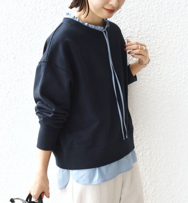 SHIPS for women「《予約》【WEB限定】〈手洗い可能〉ブラウス コンビ スウェット プルオーバー」|スウェット・ジャージ|