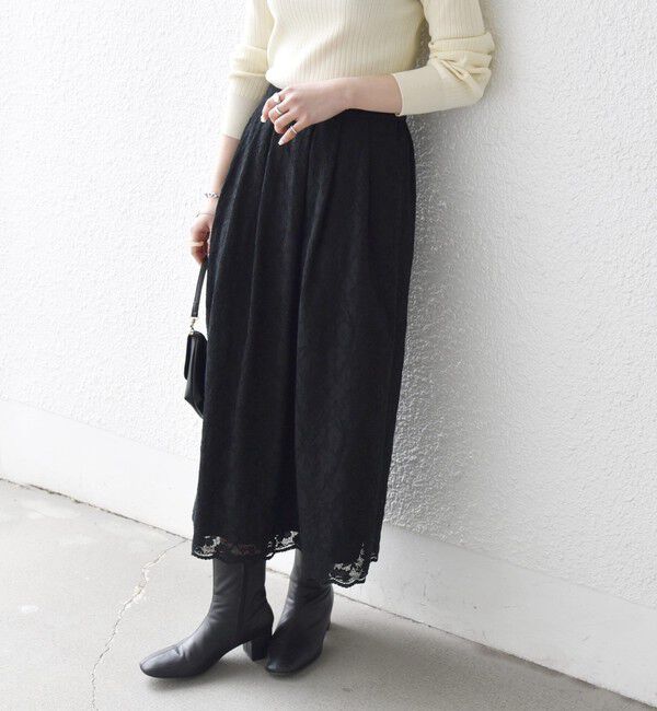 SHIPS any「《予約》SHIPS any:〈手洗い可能〉フラワー メッシュ レース タック セミフレア スカート」|スカート|