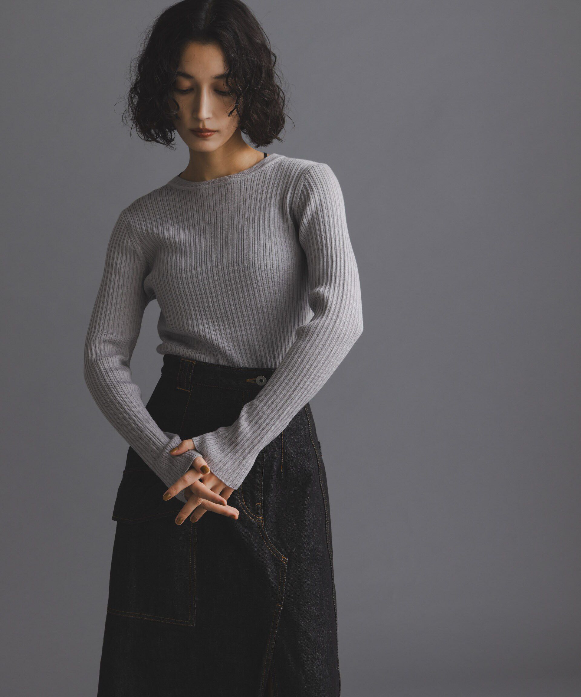nano･universe「毛玉レスニットクルーネックリブプルオーバー」|ニット・セーター|L.グレー1