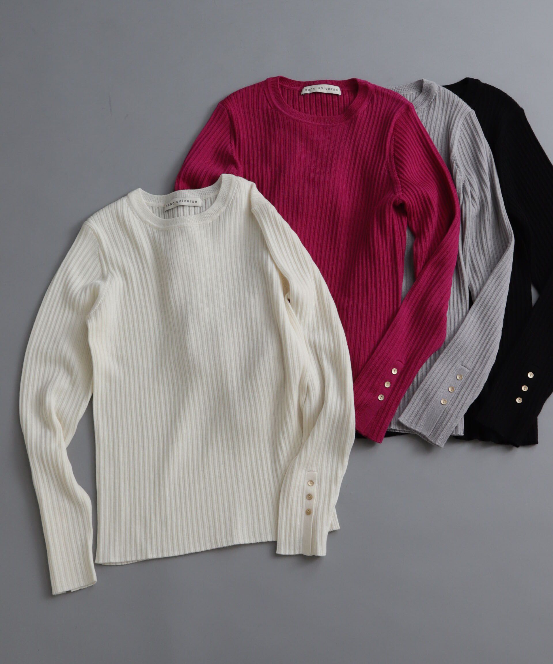 nano･universe「毛玉レスニットクルーネックリブプルオーバー」|ニット・セーター|ホワイト