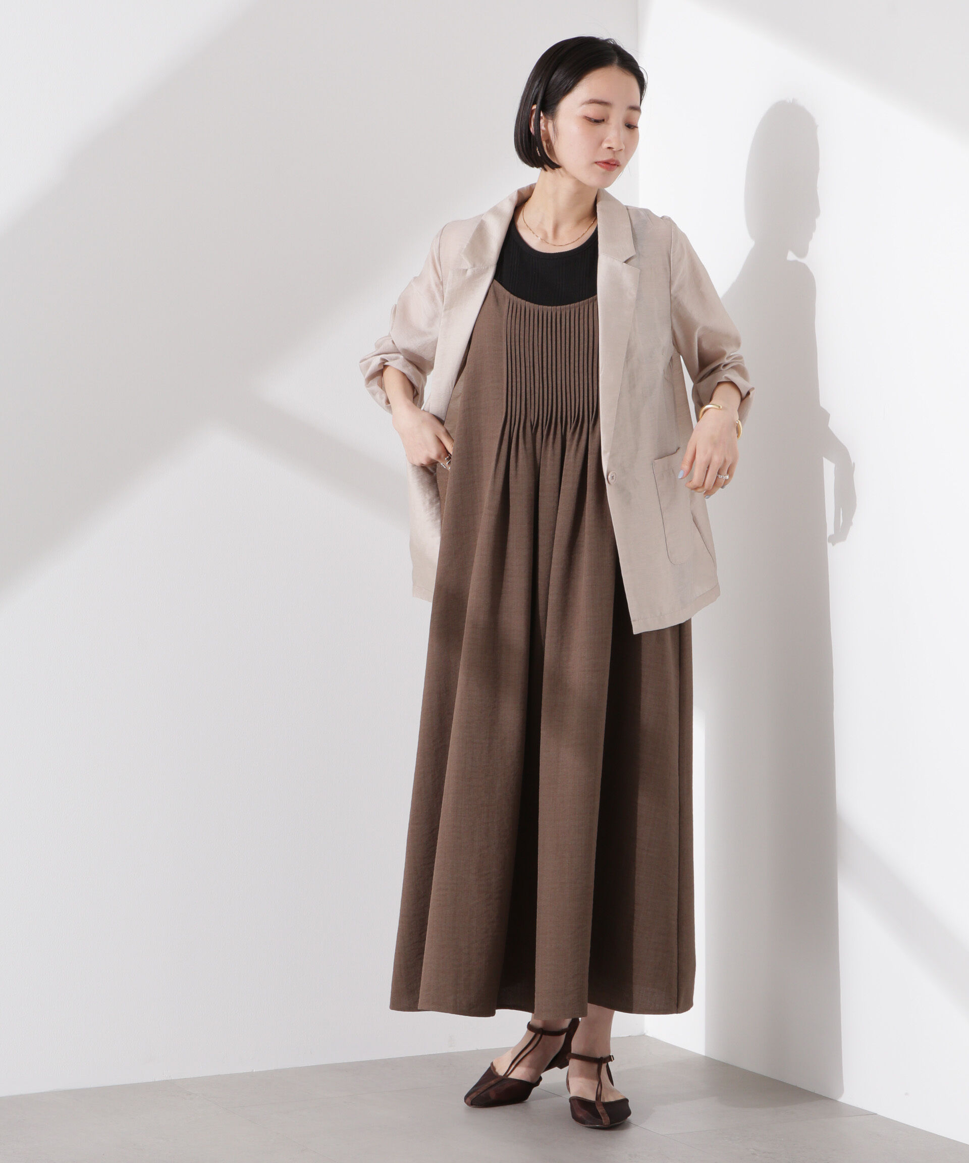 nano･universe「フロントピンタックキャミソールワンピース」|ワンピース|ブラウン