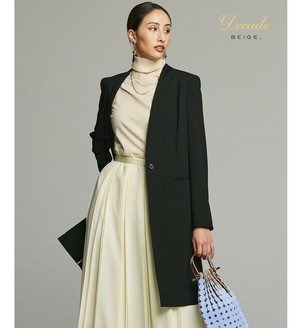 BEIGE,「CINDY / ノーカラーロングジャケット」|ノーカラージャケット|Black &times; Black