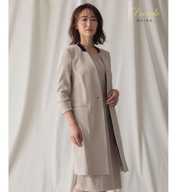 BEIGE,「CINDY / ノーカラーロングジャケット」|ノーカラージャケット|Sand &times; Black