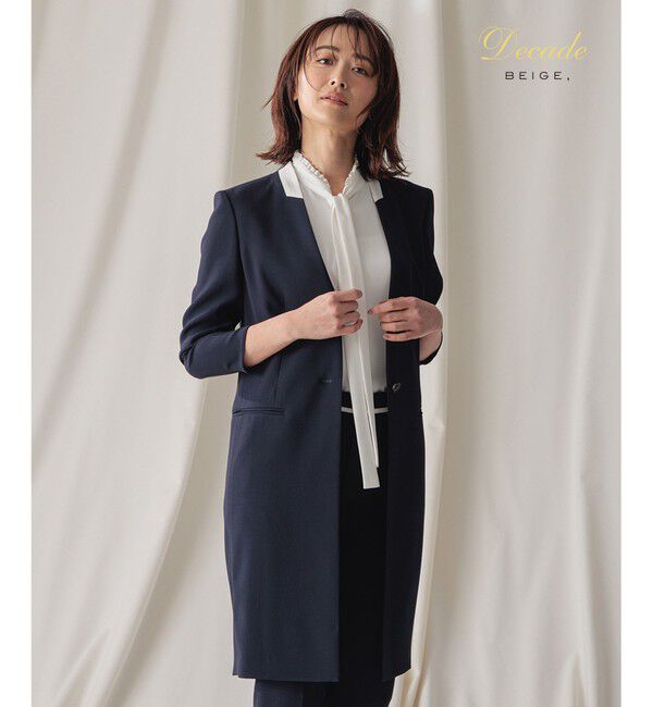 BEIGE,「CINDY / ノーカラーロングジャケット」|ノーカラージャケット|Navy &times; White
