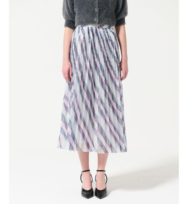 GRACE CONTINENTAL「ラメラインプリーツスカート」|フレア|