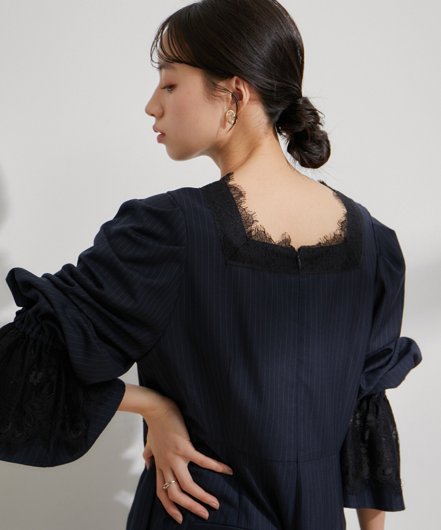 VIS「【VIS DRESS】ピンストライプレースオールインワン【洗える】」|オールインワン|