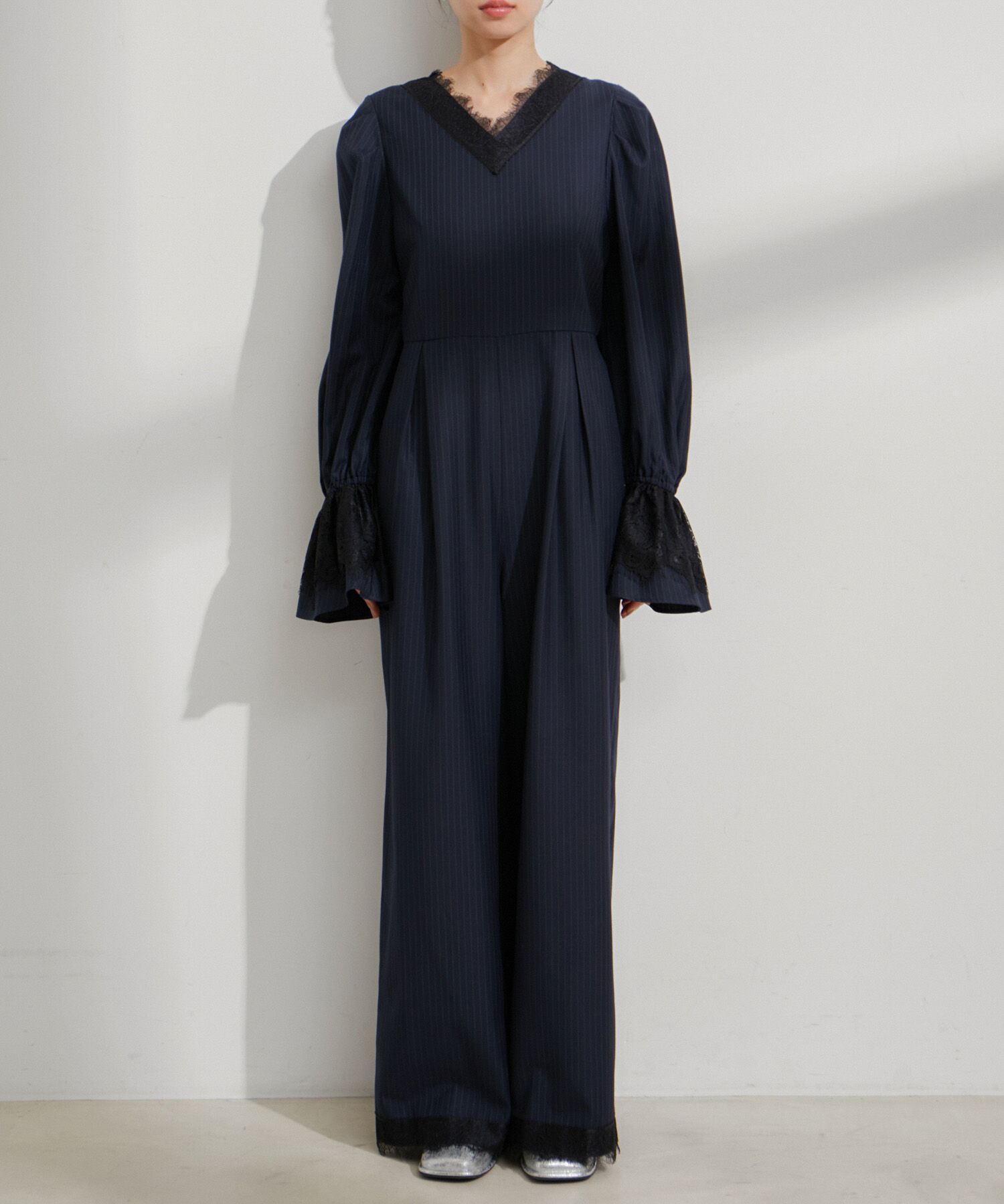 VIS「【VIS DRESS】ピンストライプレースオールインワン【洗える】」|オールインワン|