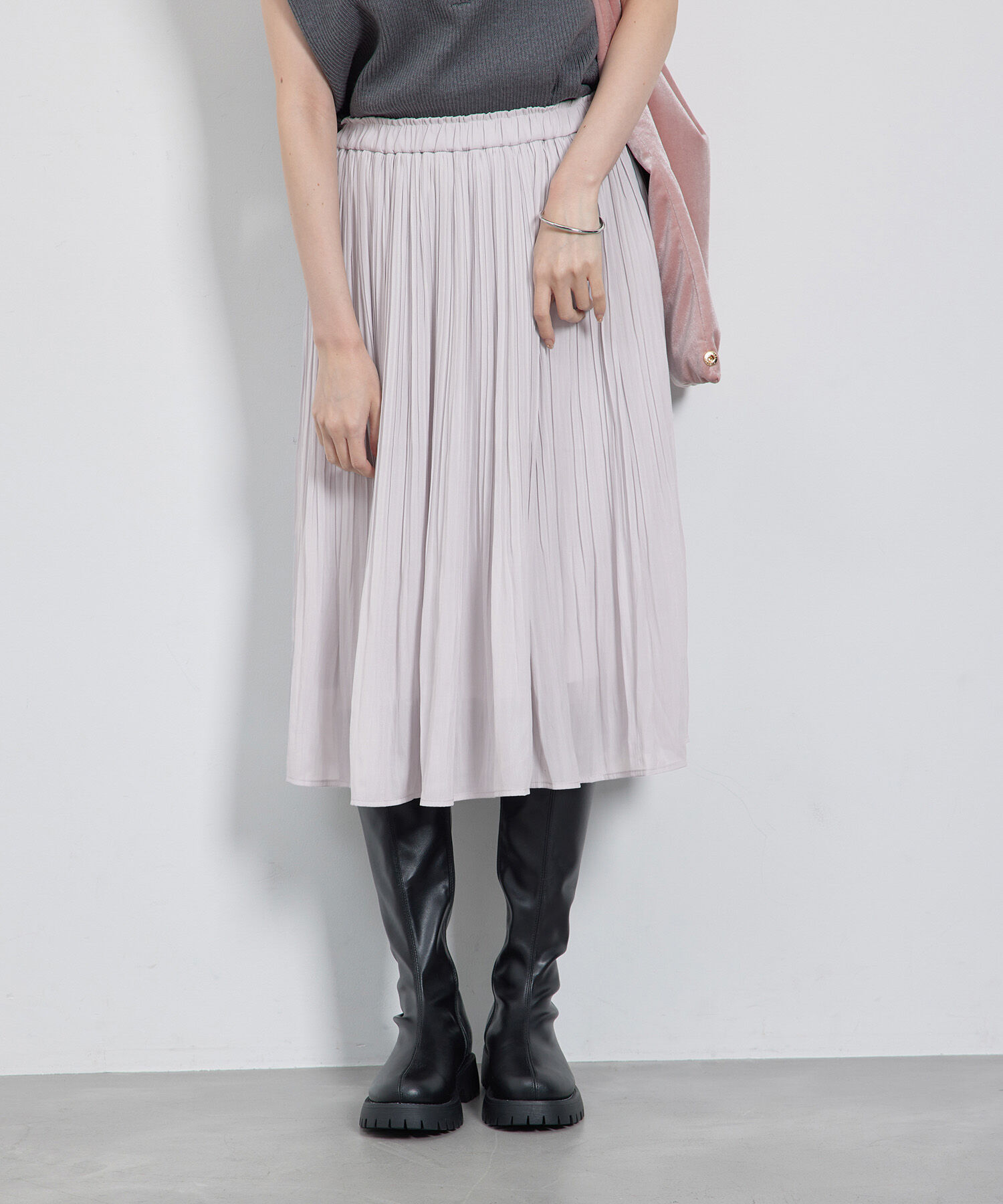 Rope&rsquo;Picnic「【新色追加】着丈が選べるエアリープリーツスカート」|スカート|ライトグレー(08)