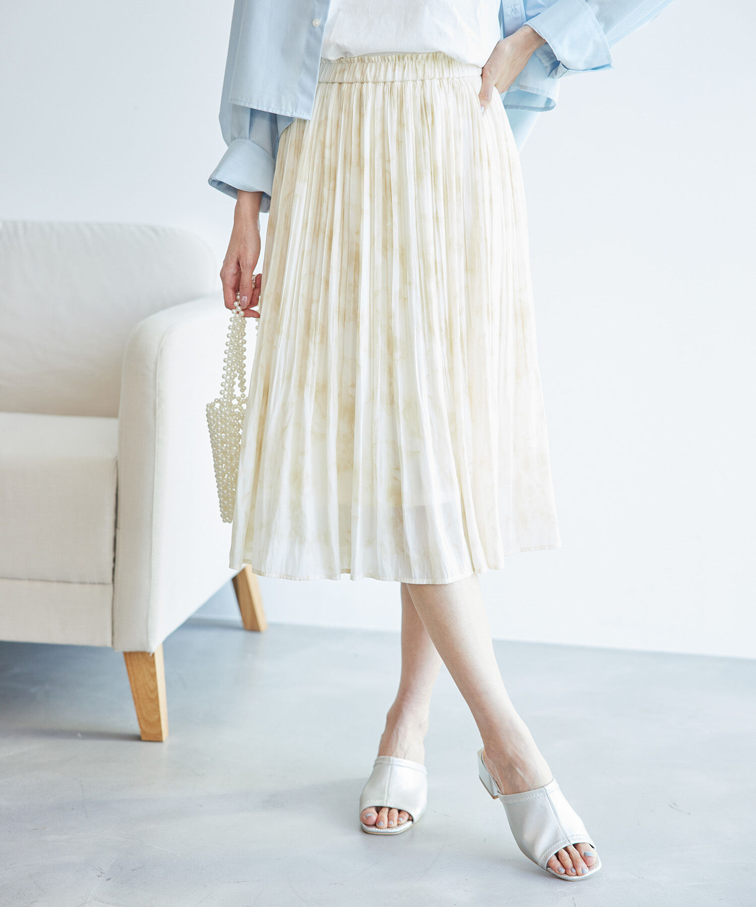 Rope&rsquo;Picnic「【新色追加】着丈が選べるエアリープリーツスカート」|スカート|イエロー(80)