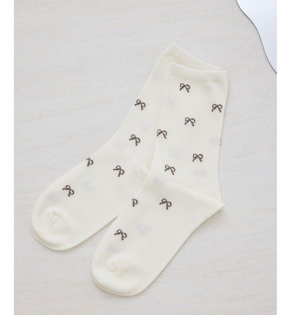 ROPE PICNIC PASSAGE「リボン柄クルーソックス」|ソックス|チャコール