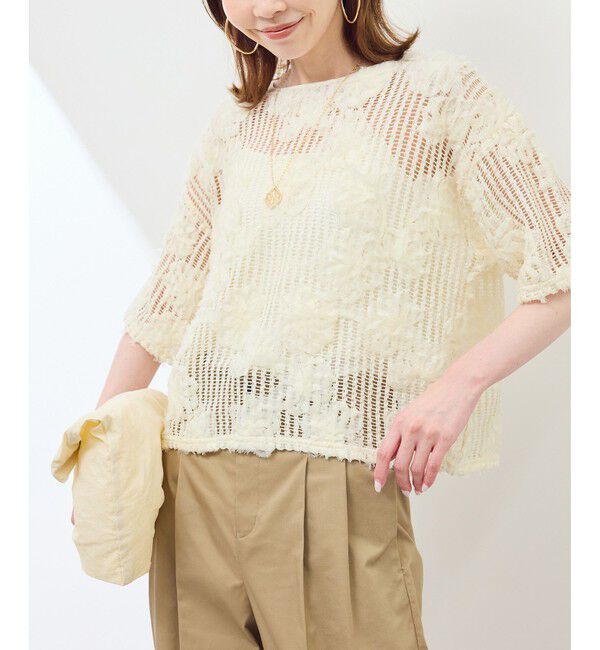 Rope&rsquo;Picnic「メッシュコード刺繍プルオーバー」|Tシャツ・カットソー|オフホワイト(15)