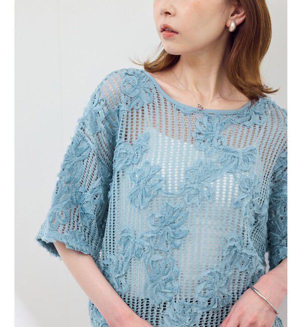 Rope&rsquo;Picnic「メッシュコード刺繍プルオーバー」|Tシャツ・カットソー|サックス(48)