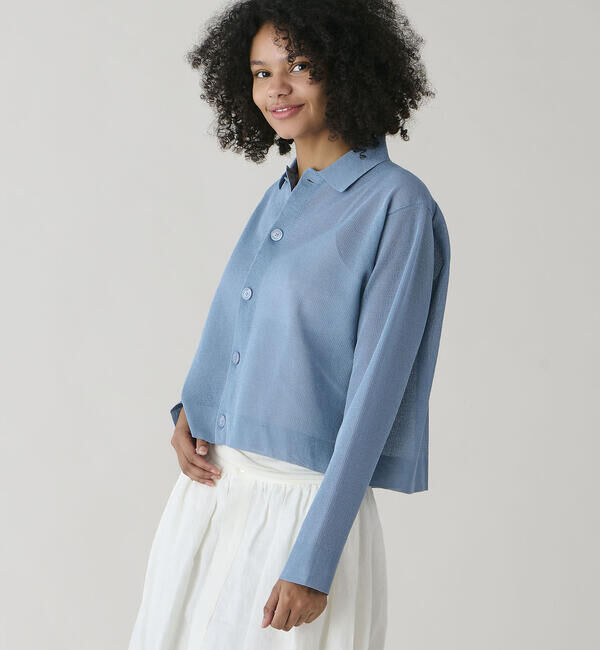 ORCIVAL「ORCIVAL | ジャガード 衿付きニットカーディガン WOMEN」|ニット・セーター|SAX