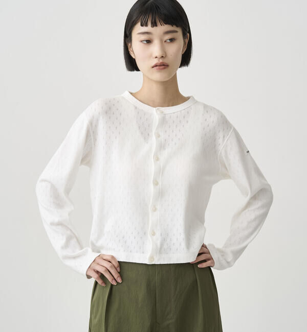 ORCIVAL「ORCIVAL | パターンメッシュ コットン クルーネックカーディガン WOMEN」|カーディガン|OFFWHITE