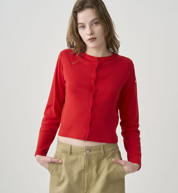 ORCIVAL「ORCIVAL | パターンメッシュ コットン クルーネックカーディガン WOMEN」|カーディガン|RED
