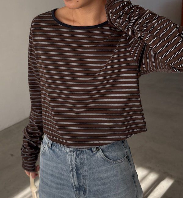  「バックUネッククロップボーダーTシャツ」|Tシャツ・カットソー|