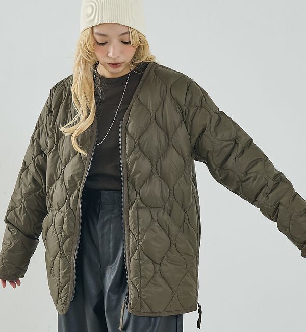 NOMINE「【TAION】ミリタリー Vネック Wジップ ダウンジャケット / ブルゾン」|ダウン|カーキ