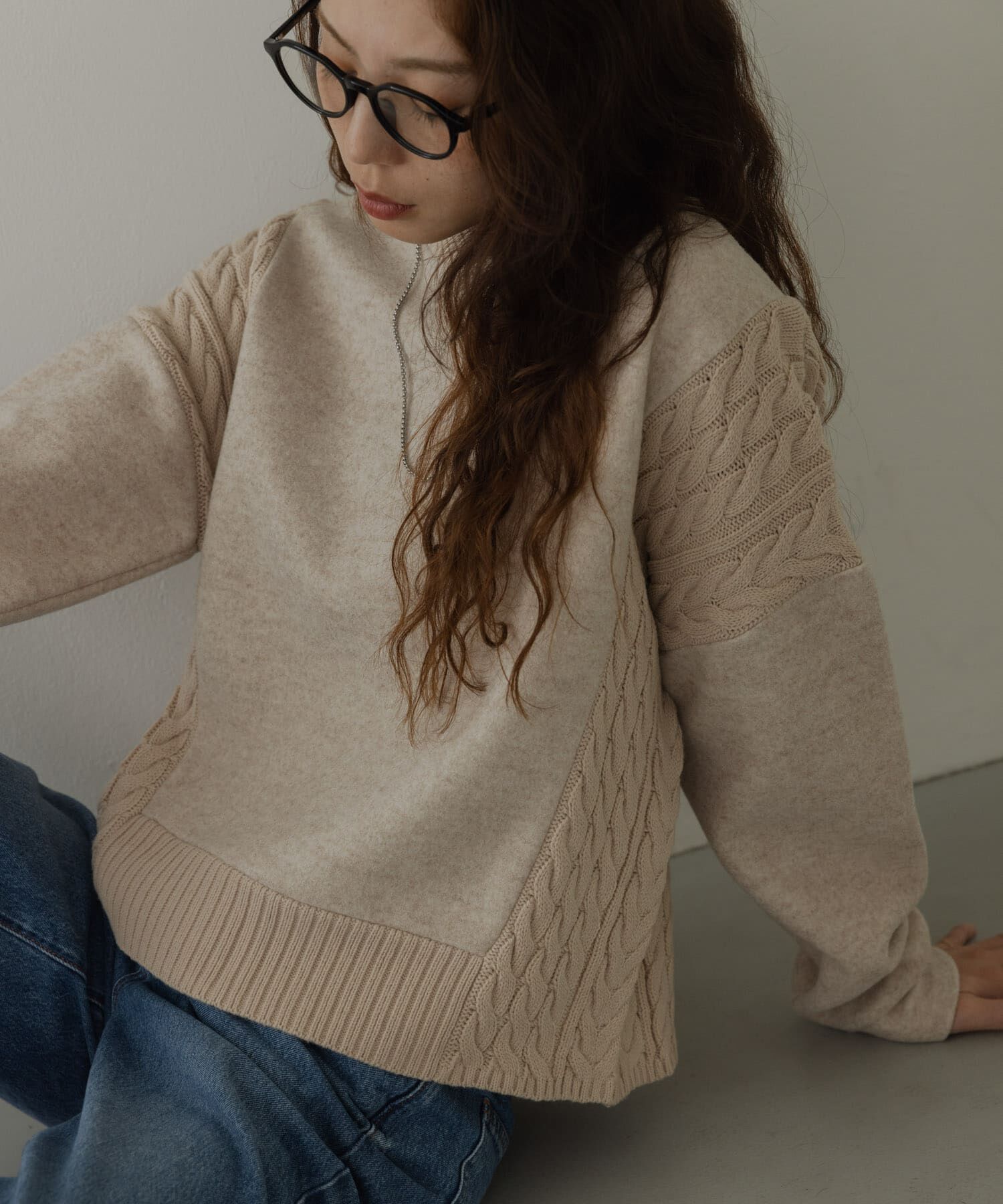 Sonny Label 「ケーブル切替メルトンジャージプルオーバー」|ニット・セーター|